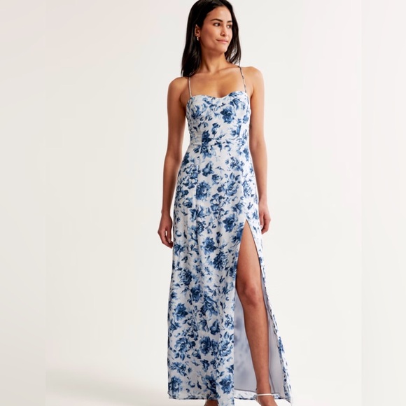 Abercrombie & Fitch Blue Slip Midi Dress Sweetheart Neckline - Picture 1 of 10